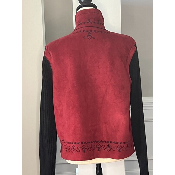 Coldwater Creek Women's M Burgundy& Black Faux Suede Fleece Lined Sweater Jacket - Picture 5 of 6
